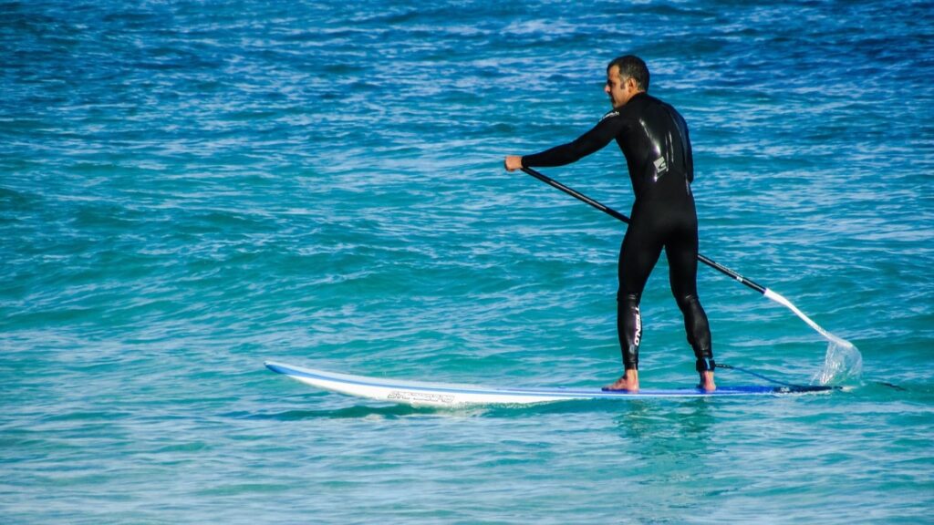 paddleboarding on a calm sea